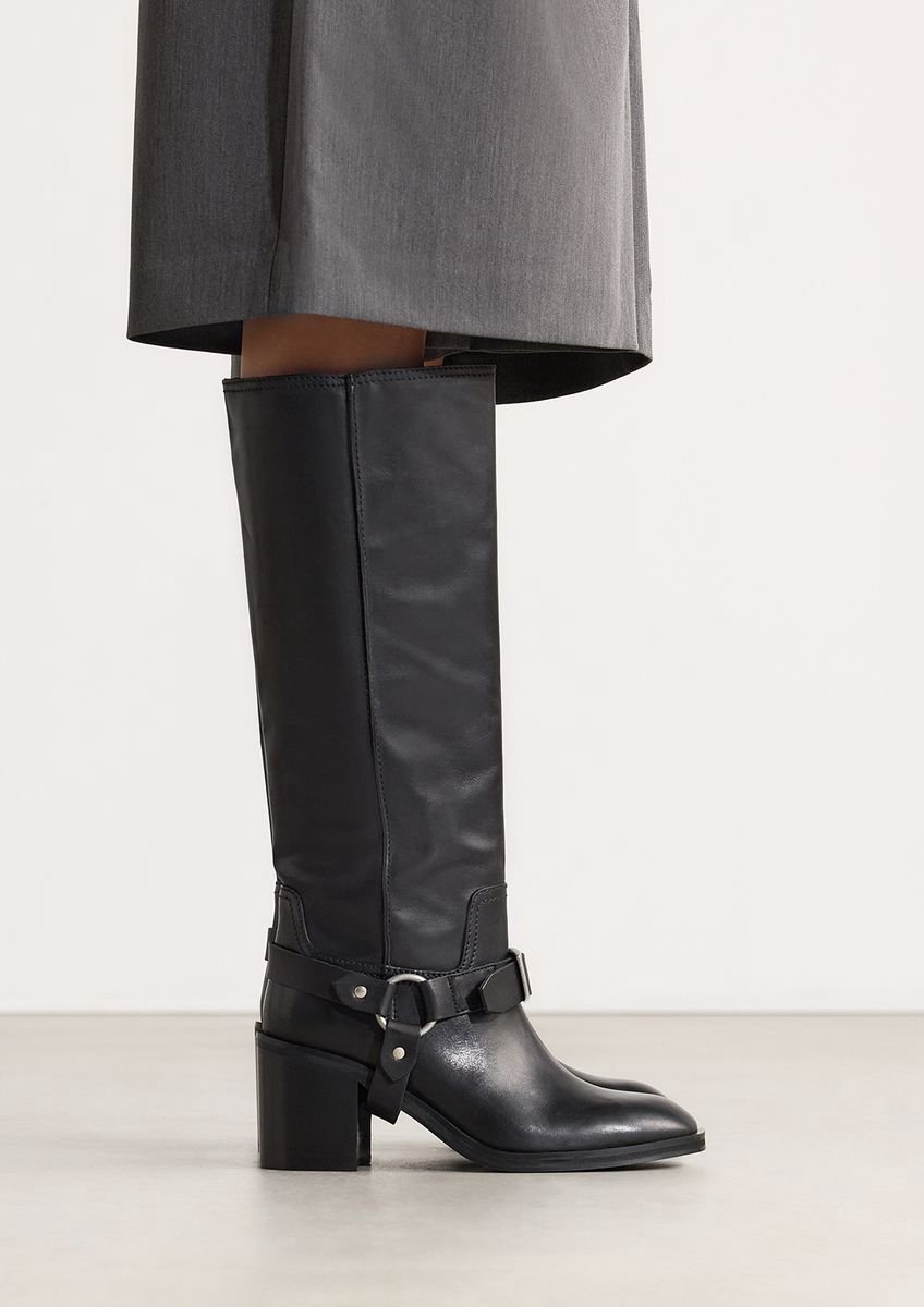 Sacha - Dames - Zwarte leren biker boots - Maat 41