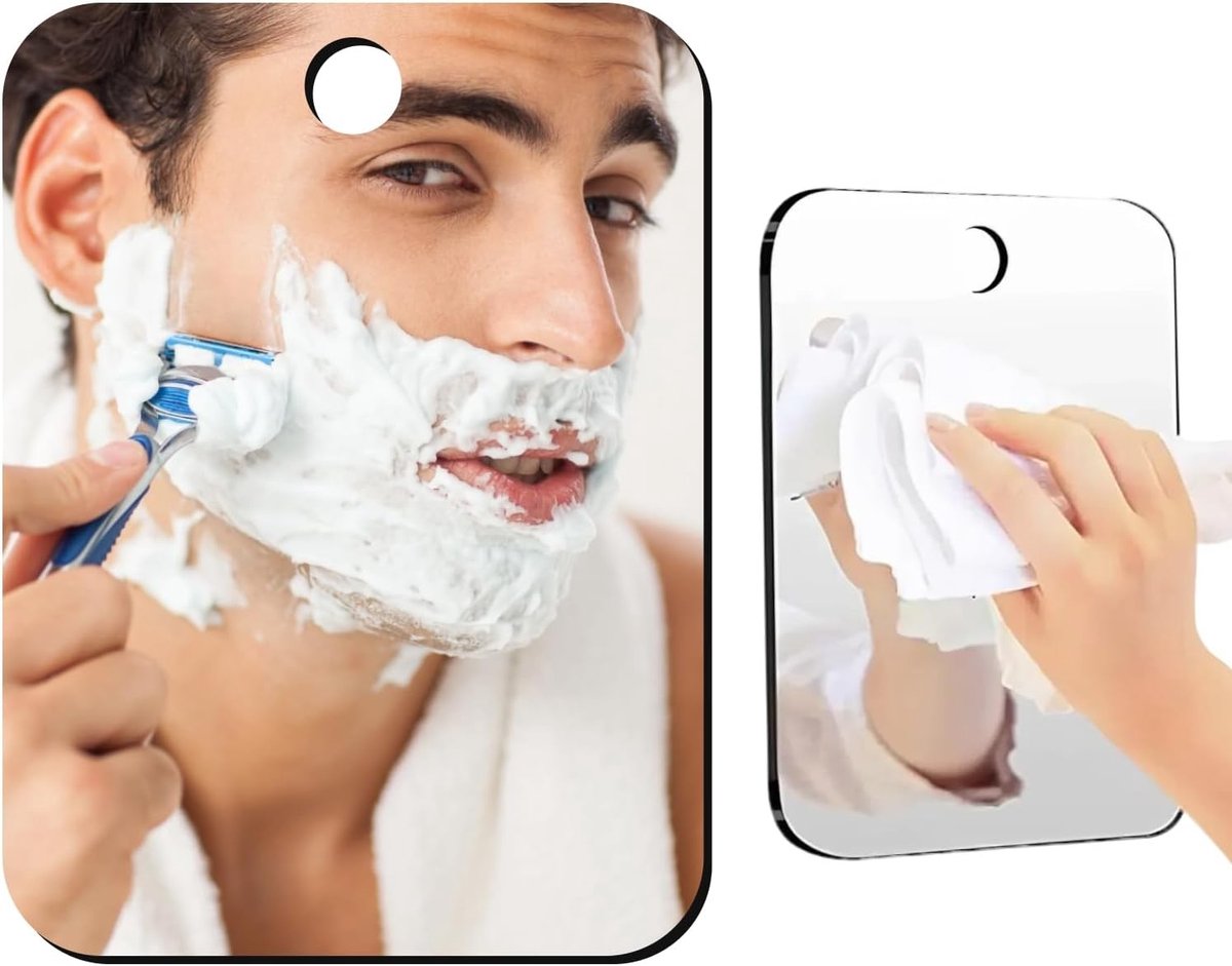 Spiegel voor in de douche, mistbestendig en met zuignap, 18 cm x 14 cm, ideaal voor scheren en make-up, perfect voor badkamer en reizen, onbreekbaar en helder zicht