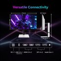 Afmetingen KTC H27T6 monitor: 616mm breed, 59.76mm diep. Aansluitingen: DC, USB, 2x HDMI, 2x DP, Audio Out.