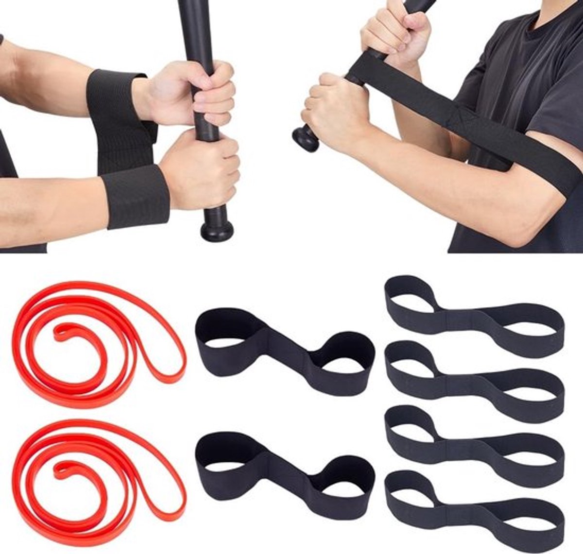 8 stuks baseball swing-trainerbanden - weerstandsbanden voor slagtraining en slaguitrusting, ideaal voor sportaccessoires en het verbeteren van slagtechniek