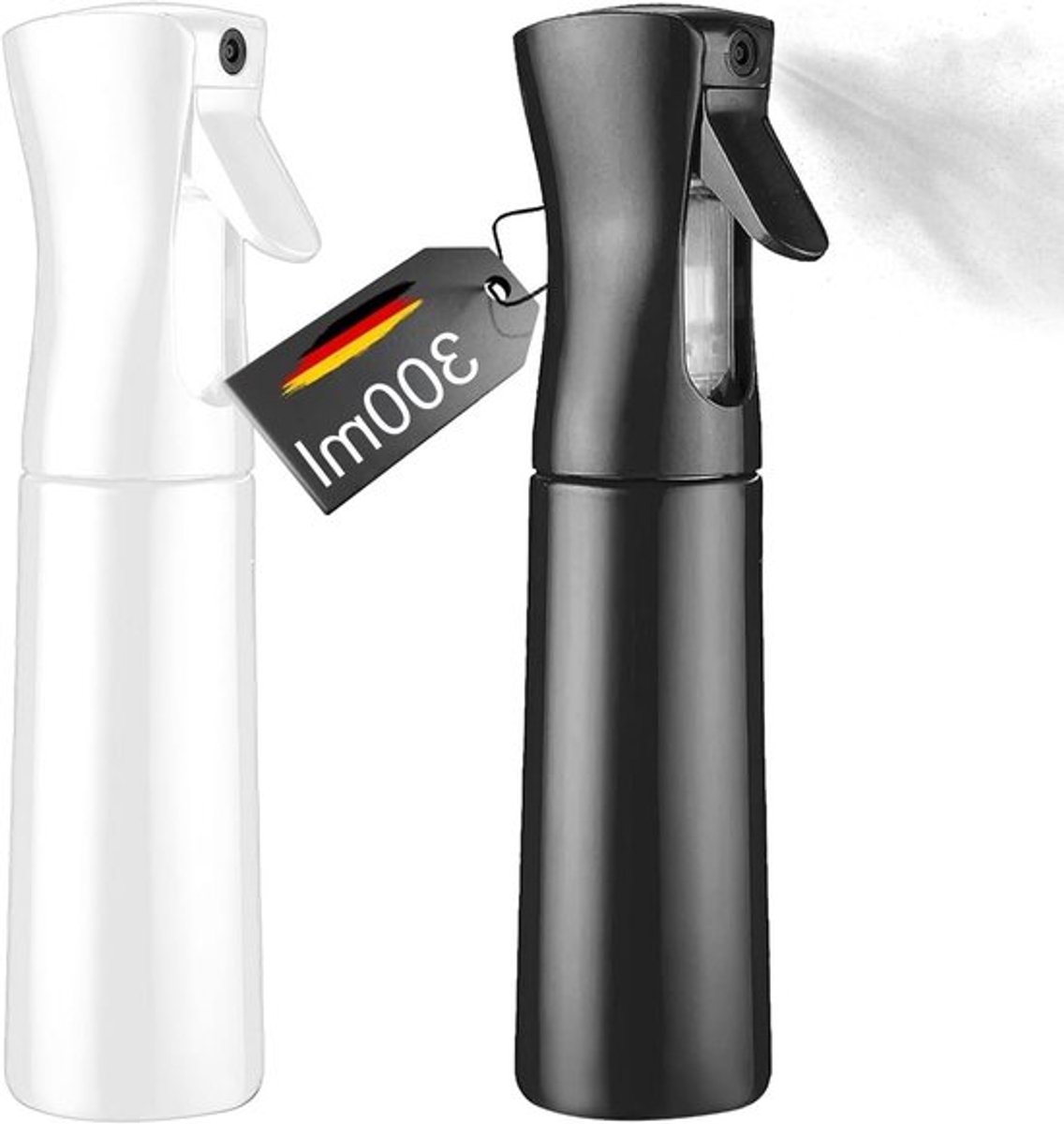 Water Spray Fles 2-pack 300 ml - Ultralichte Mistspuit voor Haarverzorging, Planten en Gezichtsbehandeling (Zwart + Wit)