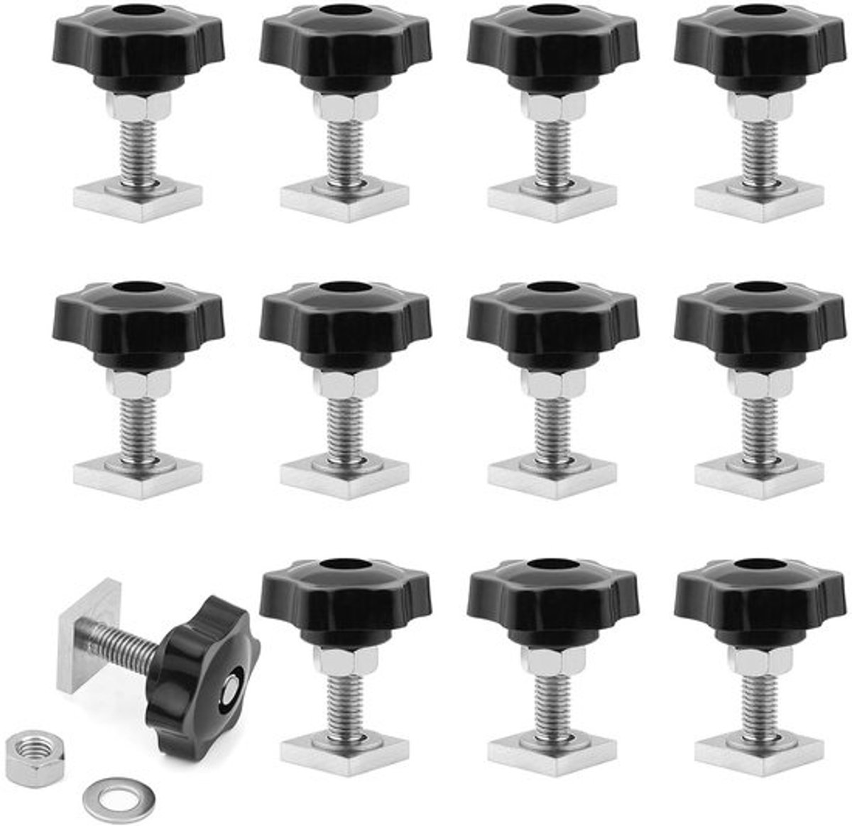 Set van 12 Dakkoffers, T-Groove Beugels, M8, 20 x 20 mm, Inclusief Moeren en Ringen voor Betrouwbare Bevestiging