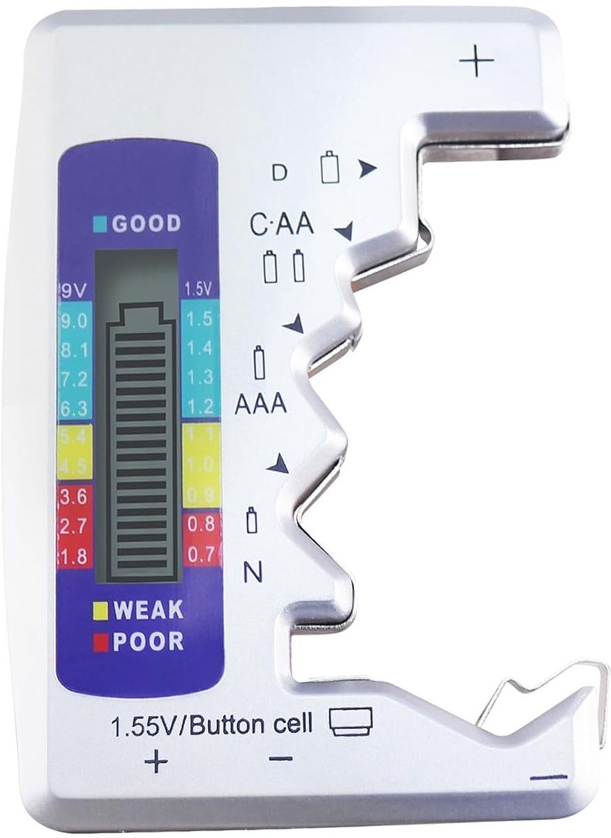 Digitale Batterij Tester - Zwart - Mini Universele Batterij Checker voor C, AA, AAA, D, N, 9V, Knoopcel