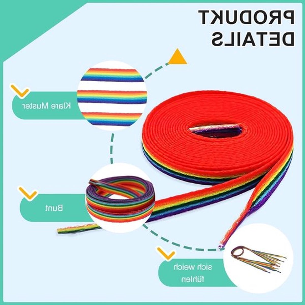 Kleurige veters van 140 cm, regenboog veters voor sneakers, ideale accessoires voor Pride en LGBTQ evenementen
