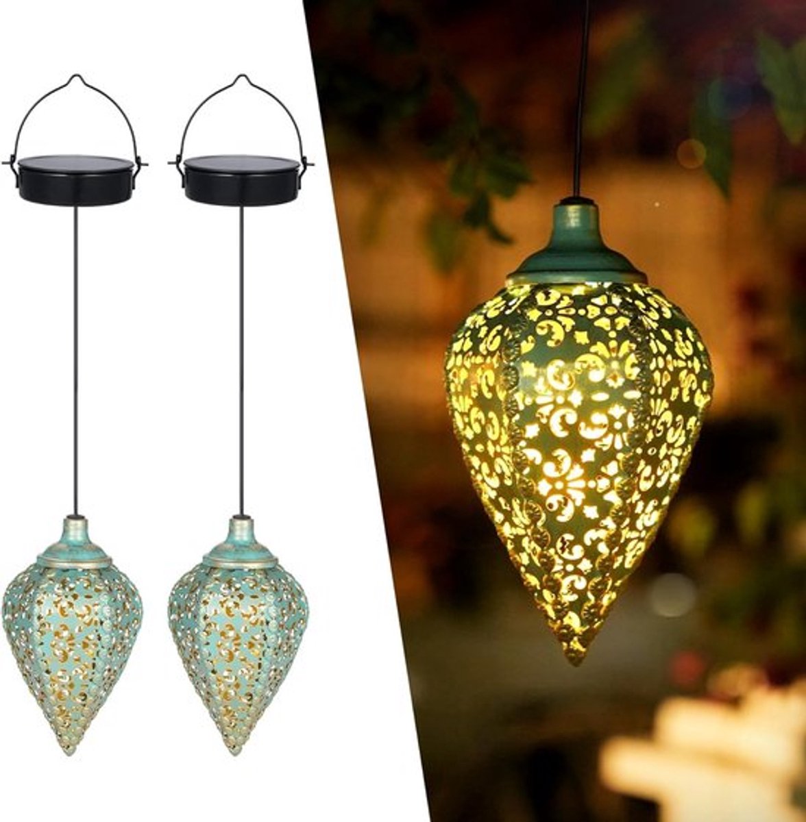 Buitenlandse Solar Lampionnen Set van 2 - Waterdichte LED Tuinverlichting voor Balkon, Patio en Tuindecoratie met Oosterse Stijl
