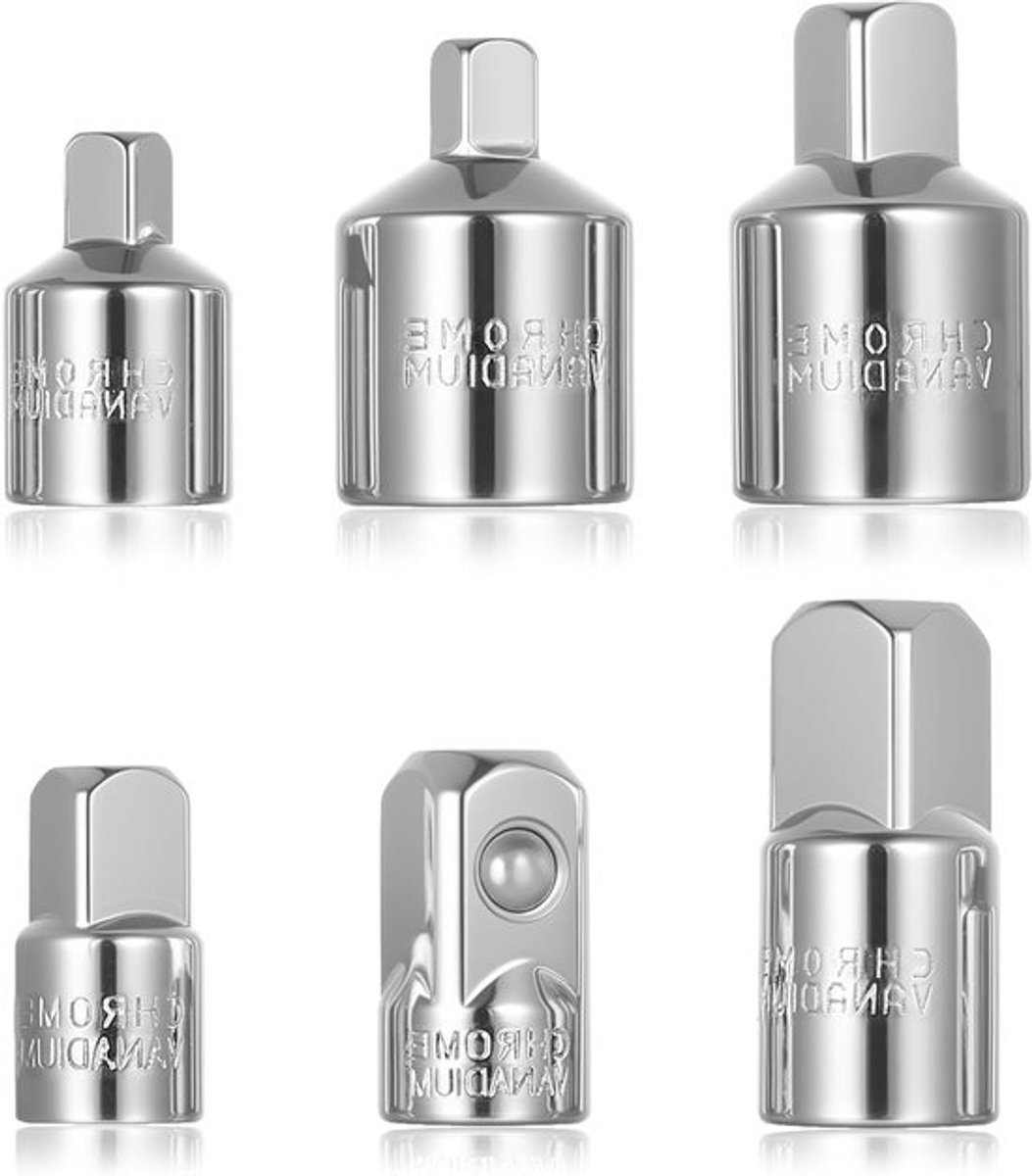 Set van 6 adapters voor ratels van 1/4, 3/8 en 1/2 inch - Universele adapterset voor sleutels en gereedschap