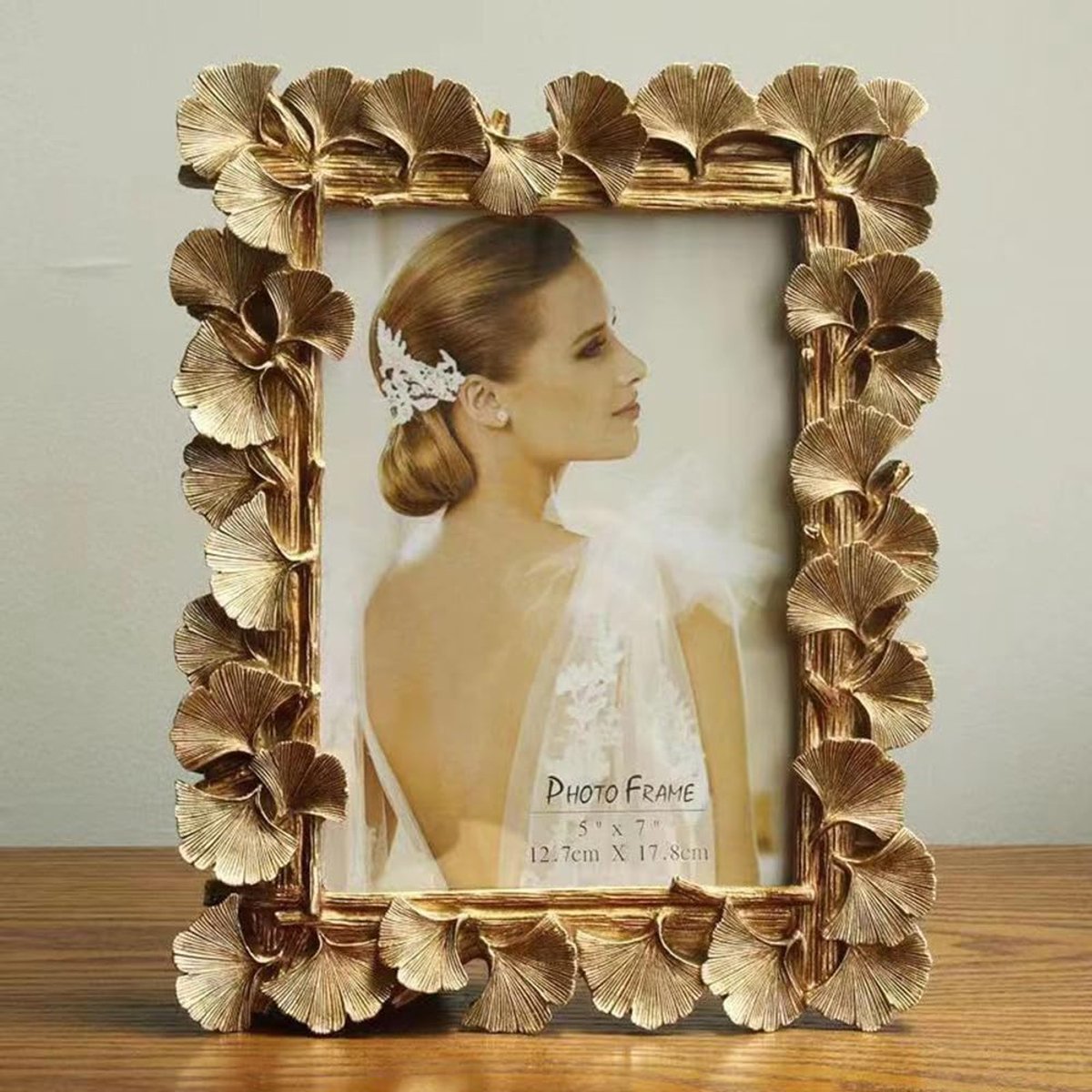 Fotolijst 5x7 Inch - Ginkgo Biloba Resin Gouden Lijst - Vintage Design - Elegante Wand- en Tafeldecoratie - ShopVlot