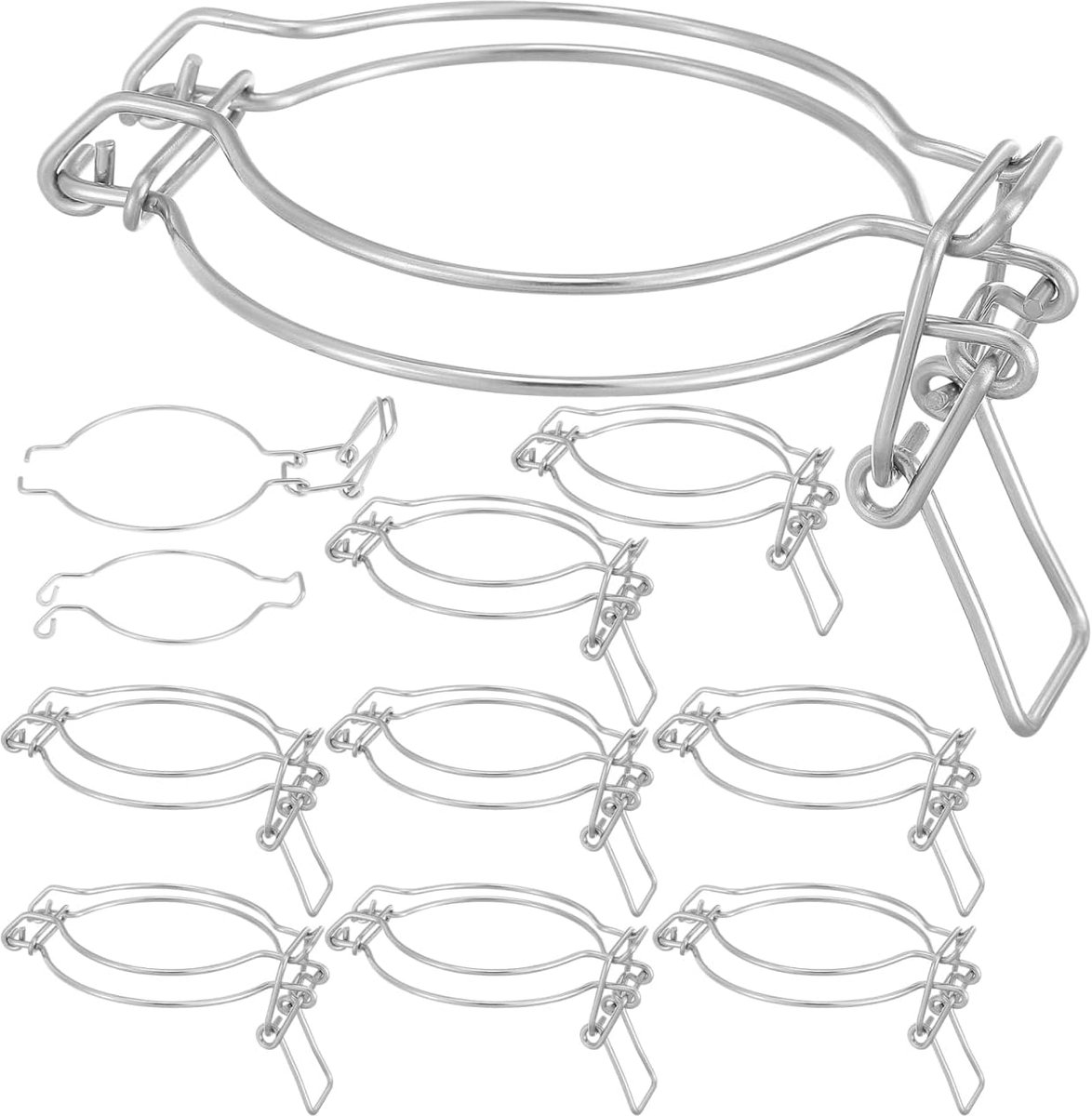 SnelShoppen - Set van 10 Preserveer Glazen Metalen Beugels voor Brede Flessen - Glazen Klemmen voor Blikjes en Potten - Roestvrij Staal - Handige Opsl