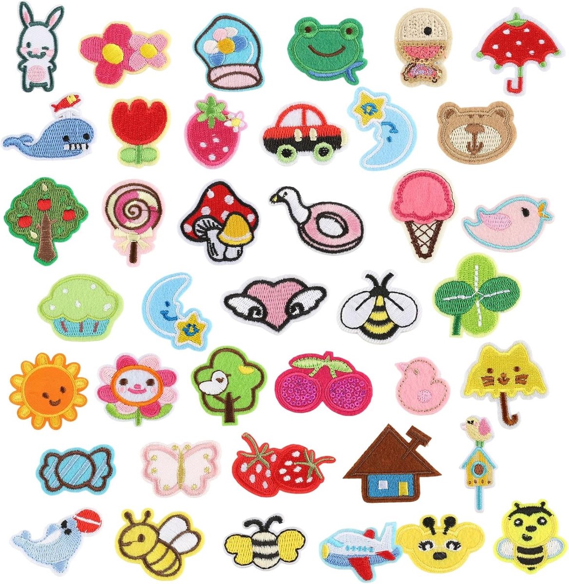 Set van 39 Patches voor Kinderen, Dieren en Cartoon Stickers voor Creatieve Knutselprojecten, T-Shirts en Jeans