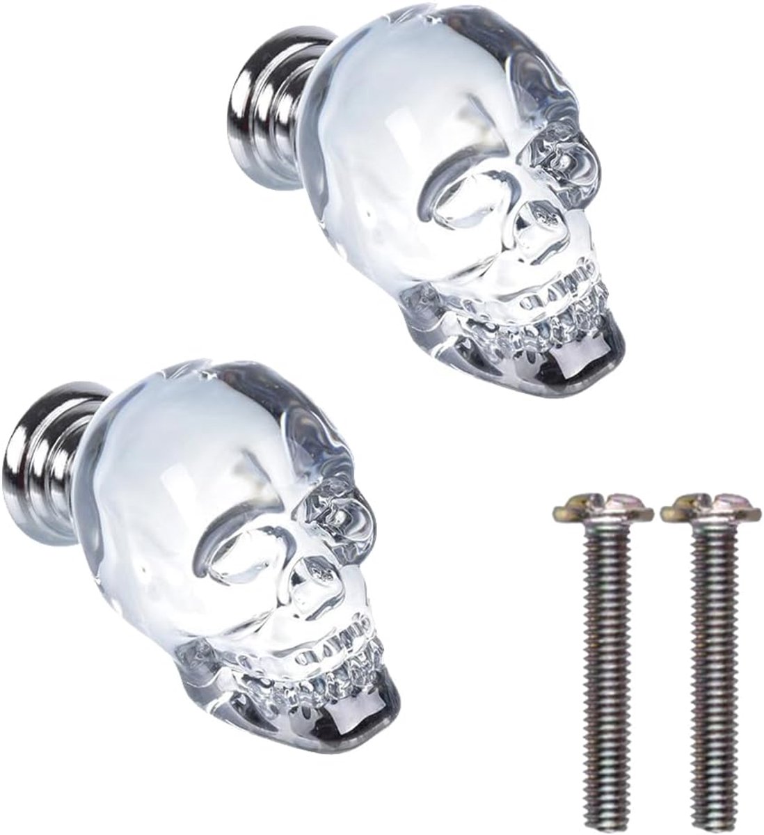 SnelShoppen - Set van 2 Crystal Skull Ladeknoppen, Decoratieve Deurklinken met Schroeven, Meubelhandgrepen voor Ladekast, Dressoir en Keuken, Kunststo