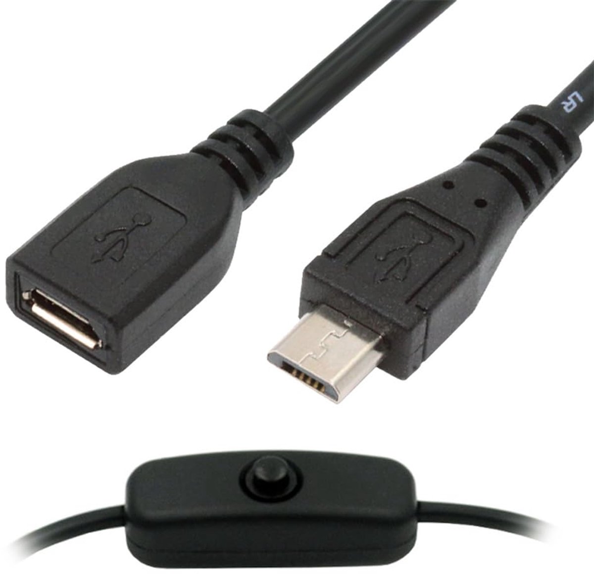 cablecc Micro USB2.0 Switch Cable with Power Switch On Off Button Micro 5Pin Male to Female for DC 5V Desk Lamp Fan - ShopVlot