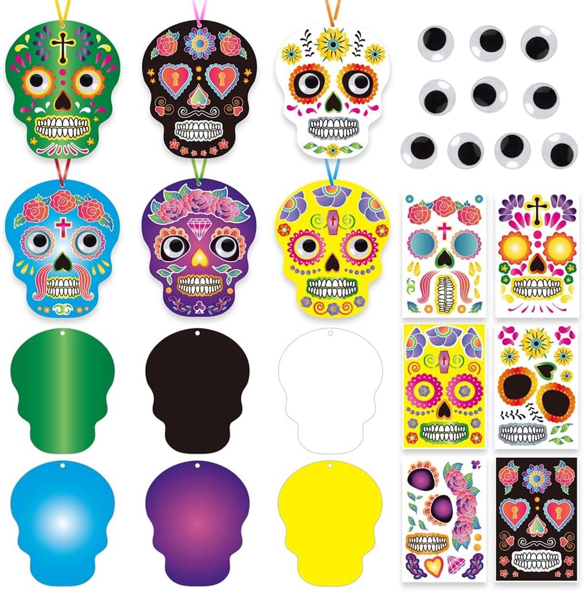 SnelShoppen - Dead Day Kaarten, Kleurrijke Suiker Skulls Wenskaarten met Stickers, 56 Stuks, Grappige Doe-Het-Zelf Halloween Notitiekaarten, Dank Kaar