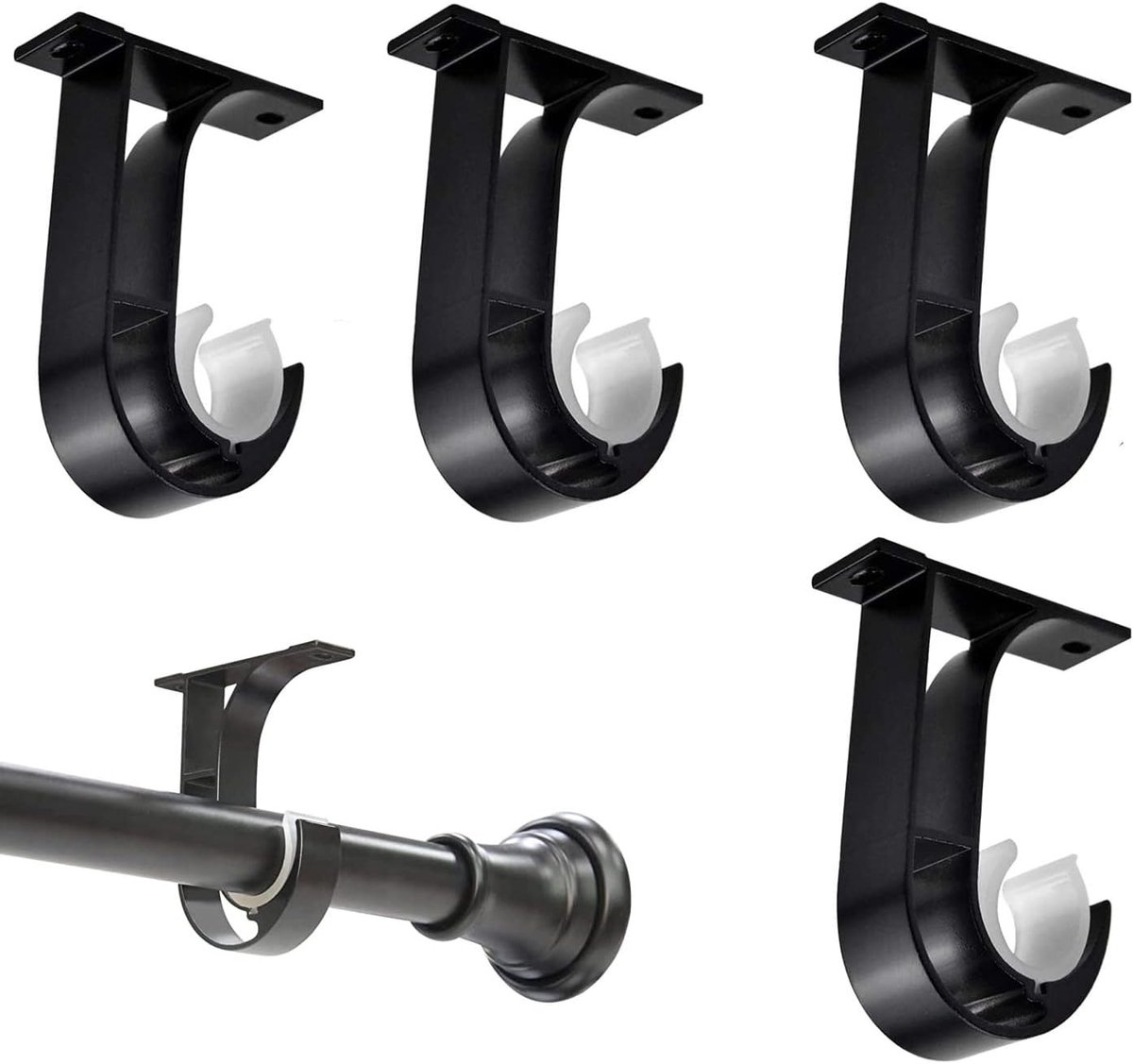 SnelShoppen - 4 Pack Plafond Gordijnrail Beugels, Zware Duurzame Aluminium Beugels, Zwart Ondersteuning voor Gordijnen met een Diameter van 25mm tot 3