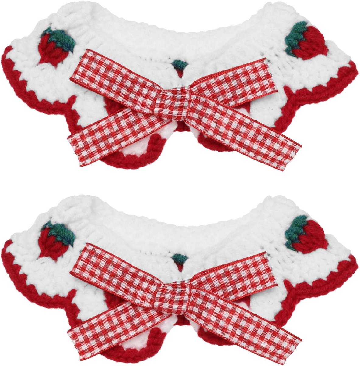 SnelShoppen - 2 Stuks Kat Gehaakte Halsband, Nekomvang 20-25cm, Geschikt voor Katten van 2-4kg, Met Schattige Strik en Aardbei Patroon voor Katten, Ki