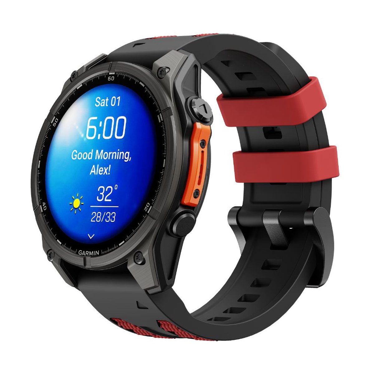 Cubenest Premium sporthorlogeband 26 mm Zwart/Oranje - geschikt voor Garmin smartwatch