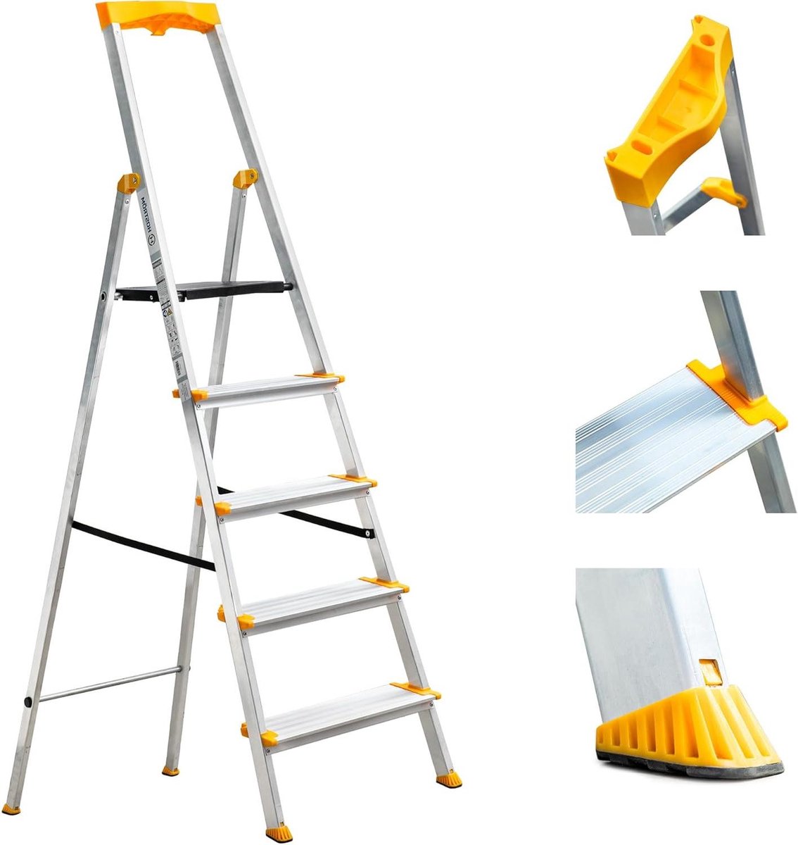 Opvouwbare Trapladder - 5 Treden Ladder - Veilig Klussen - Extra Brede Treden - 12 cm Diep - Grijs