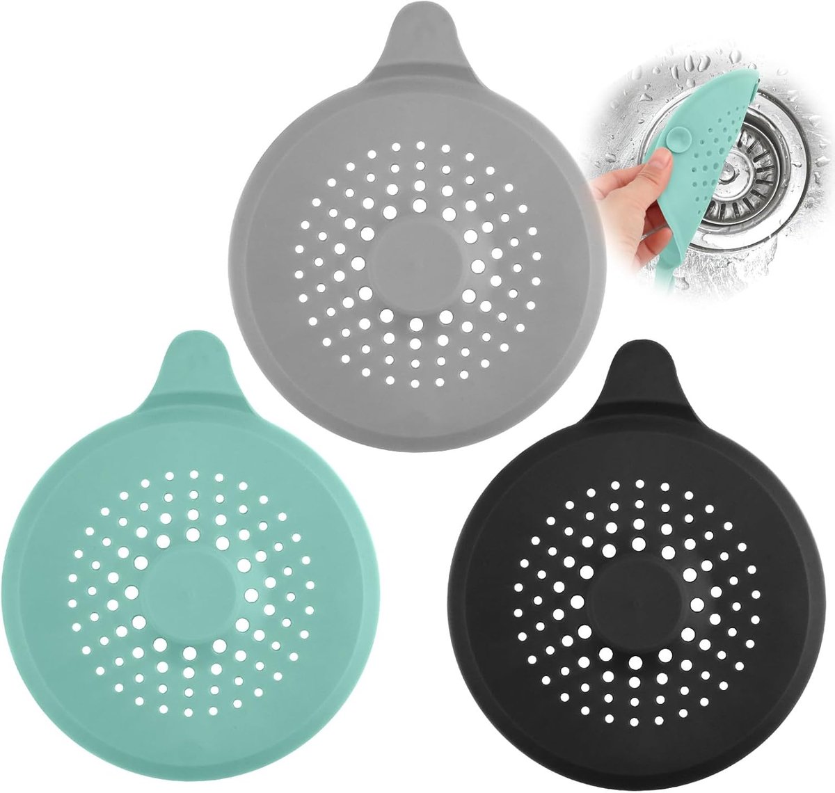 SnelShoppen - Drain Strainer 3 Stuks Siliconen Haarvanger voor Douche, Universele Badkuip, Afvoerbedekking met Zuigkoppen voor Keuken, Douche en Badku