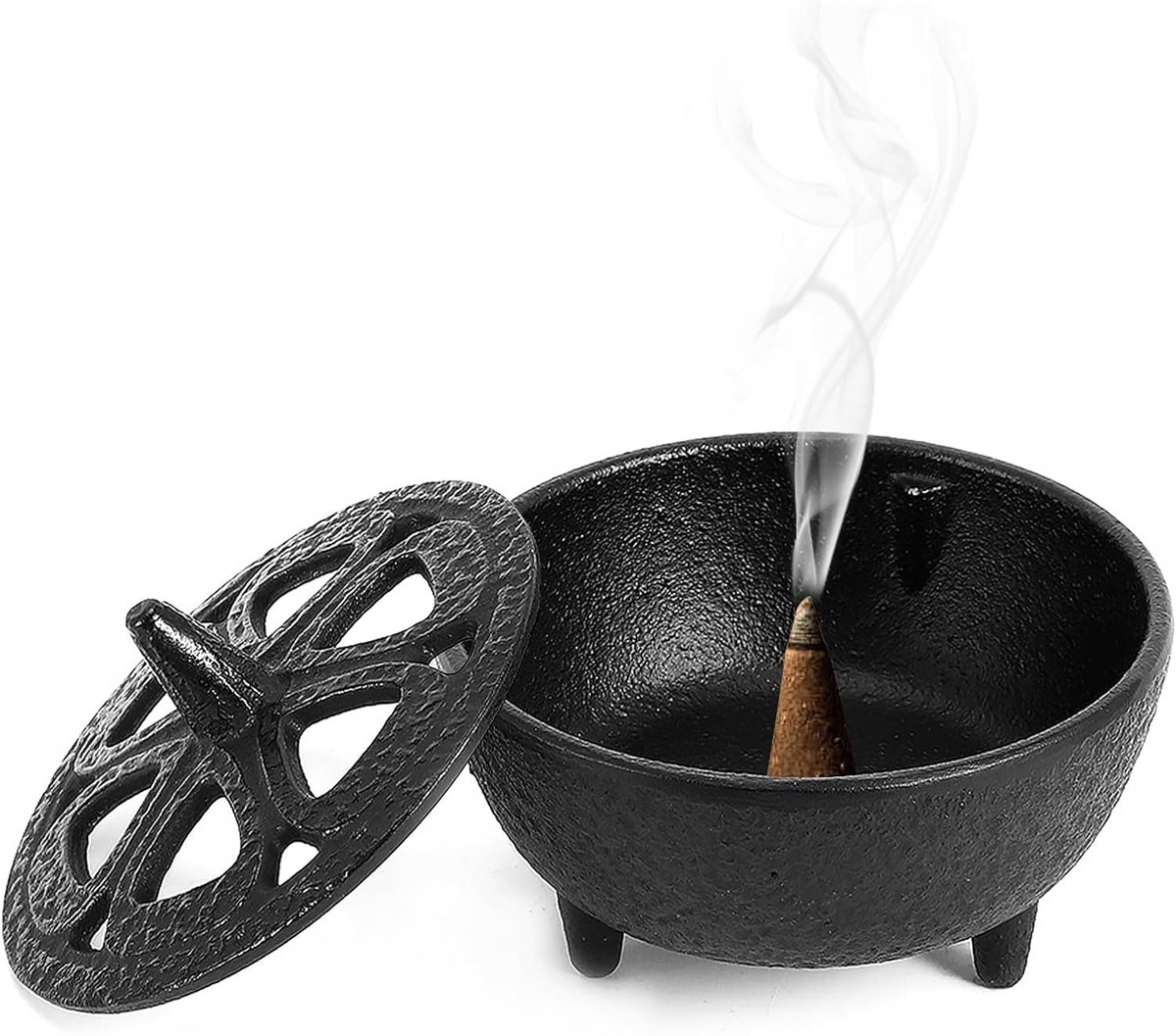 SnelShoppen - Zwart IJzeren Lotusvormige Wierookhouder, Duurzaam Huisdecor, Handig voor Aromatherapie met Zand, Ideaal voor Elke Kamer