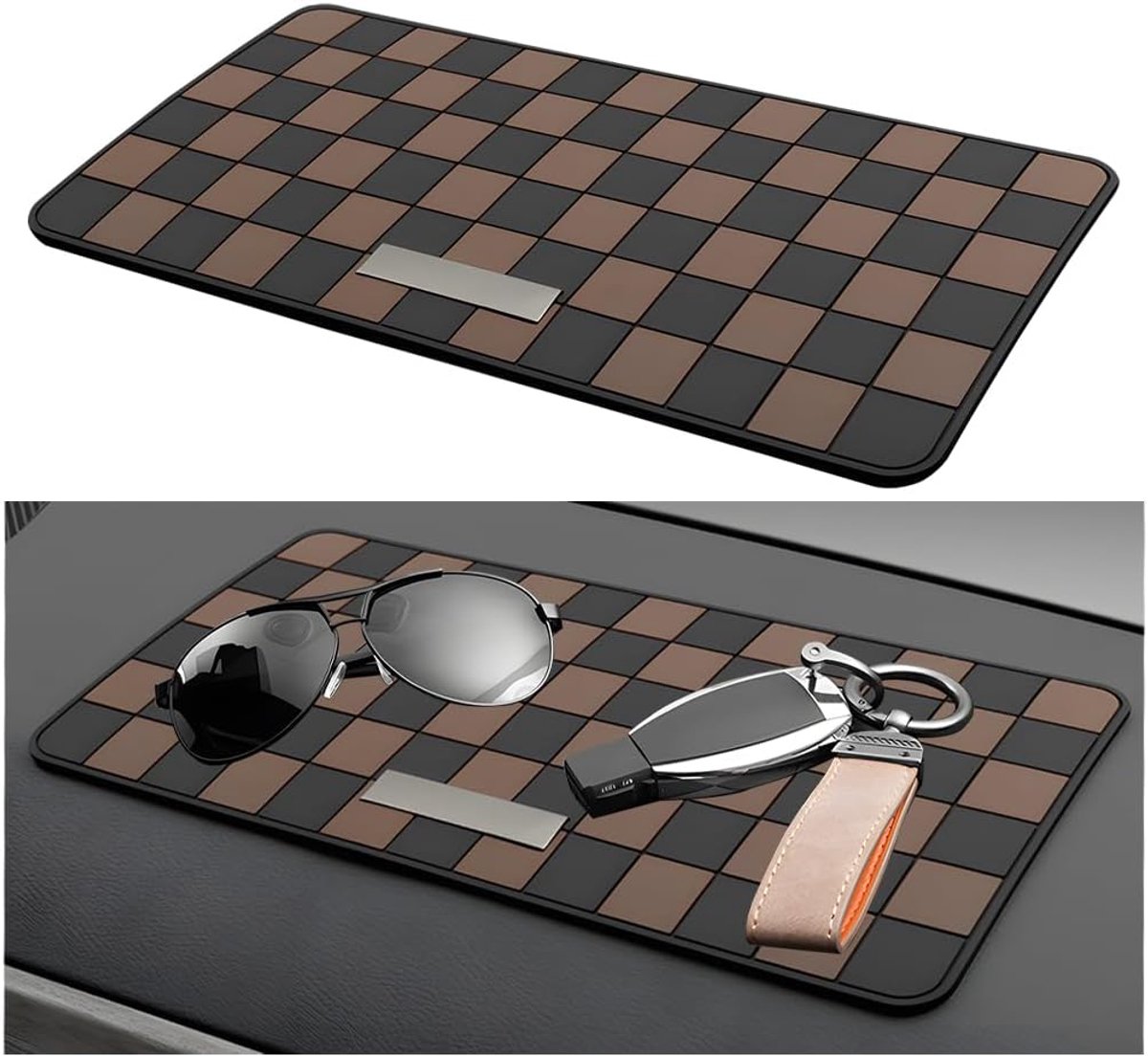 SnelShoppen - CGEAMDY Dashboardmat voor Auto, Antislip Dashboardmat voor Mobiele Telefoon, Zonnebril, Munten - Multifunctioneel - Zwart Bruin - Hoogwa