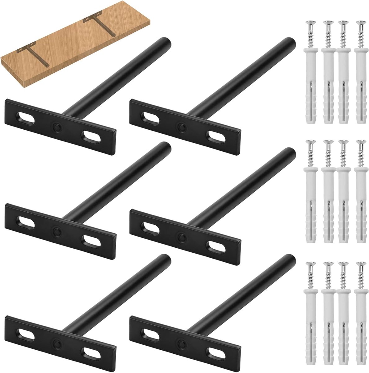 SnelShoppen - 6 Stuks Onzichtbare Plankdragers, 128mm/5 Inch Metaal Tafelsteunen | Zwevende Plankdragers met Schroeven en Expansiepijpen, Onzichtbare