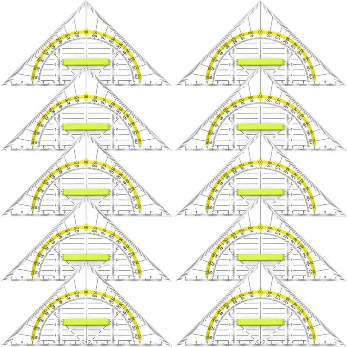 Set van 10 Flexibele Geometrische Driehoeken van Kunststof met Handvat voor Tekeningen, Scholen en Ontwerpers