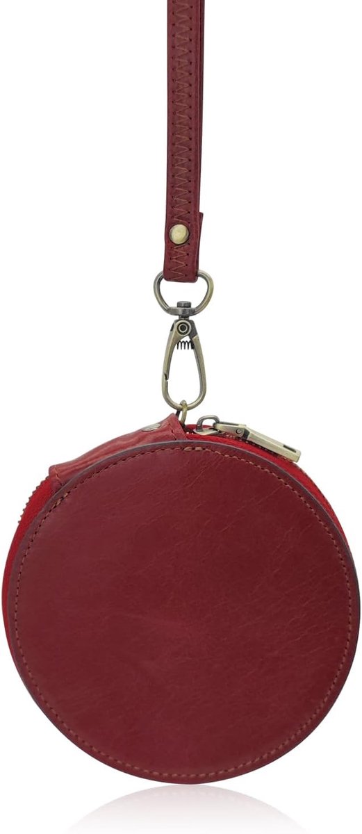 SnelShoppen - Coin Wallet, Echte Leer Munt Compartiment, Ronde Kleine Portemonnee met Retro Bronzen Rits, Draagbare Portemonnee voor Winkelen, Reizen,