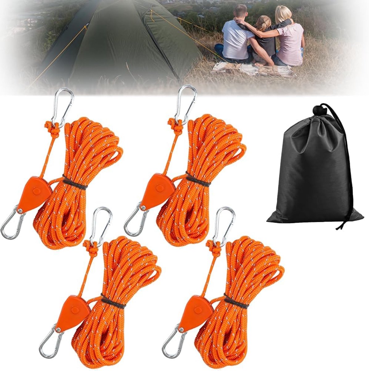 Reflective Tent Ropes, 4 Pieces Reflective Ropes with Tension Rope, Cable Ratchet with Tension Lock, with 20 x 25 cm - ShopVlot