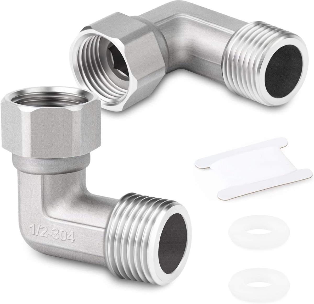 SnelShoppen - 2 stuks 1/2" BSP Vrouwelijk naar 1/2" BSP Mannelijk Bocht, Gietstaal RVS 304 voor Water en Lucht Leidingen, Industrieel Gebruik