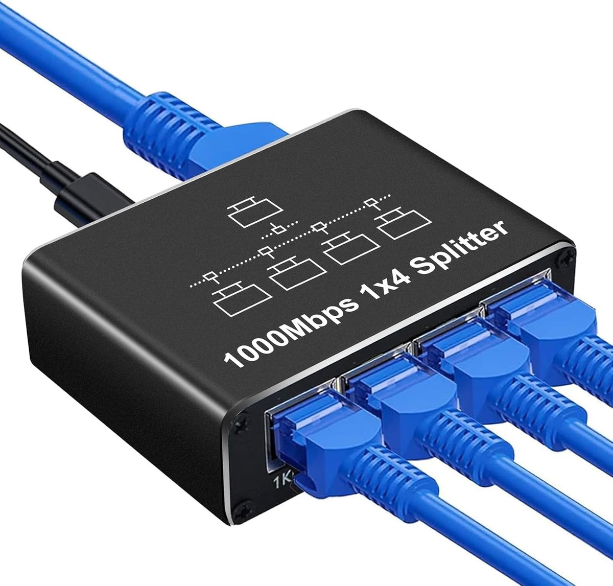 SnelShoppen - Ethernet Switch 1-4, 1000Mbps RJ45 Splitter LAN met USB-C Voedingskabel voor Computer, Hub, Router, Set-Top Box, TV - Hoge Snelheid Netw