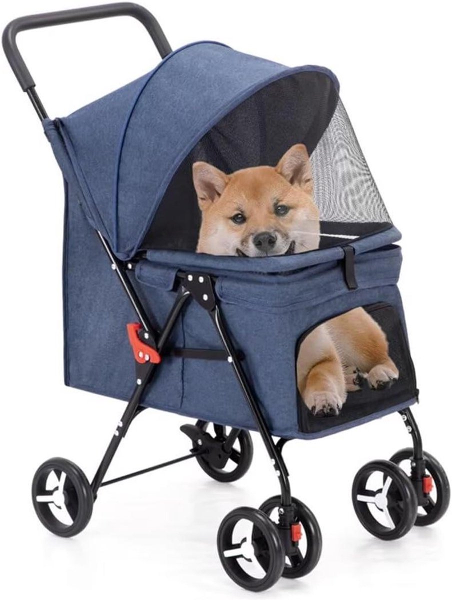 Hondenbuggy - Dierenwagen Petroller - Huisdier Vervoer - Opvouwbaar Lichtgewicht Frame - 15 kg Draagvermogen - Blauw