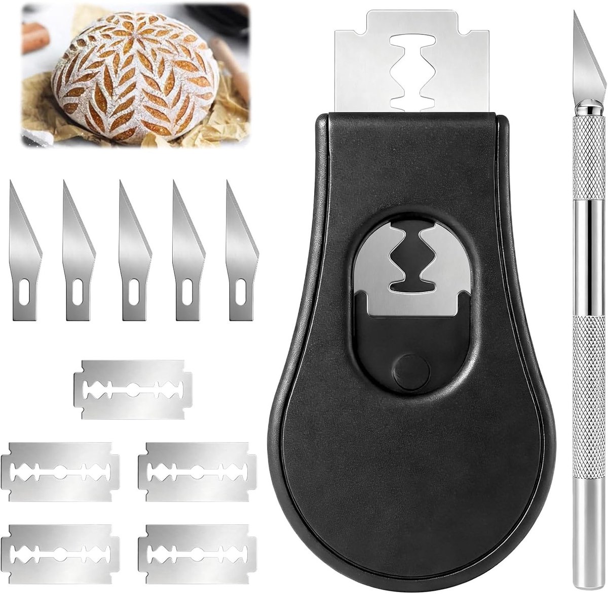 Deegmessenset - Roestvrij staal - 2-delig - Met verwisselbare scheermesjes - Voor het bakken van brood