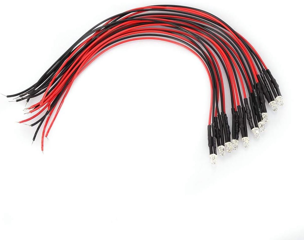 SnelShoppen - 12 Volt 3mm LED Lichten, 10 Stuks Voorbedrade LED Lampen, Kleur: Rood, Geschikt Voor Feest, Tuin, Camping, Keuken, Decoratie