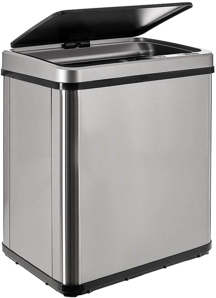 SnelShoppen - Intelligente Vuilnisemmer zonder Pooten 30L - Automatisch Openen en Handmatig Contact - Grijze Afvalbak 35,5 x 26 x 60 cm voor Keuken, T
