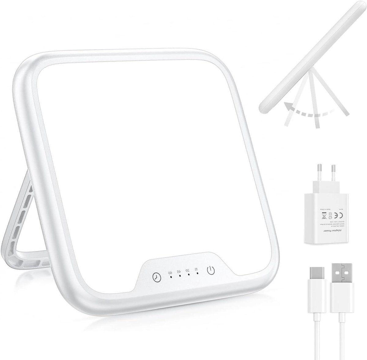 Daglichtlamp - Lichttherapie Lamp - Stemming Verbeteren - 10.000 Lux UV-Vrij - Instelbare Timer - Wit