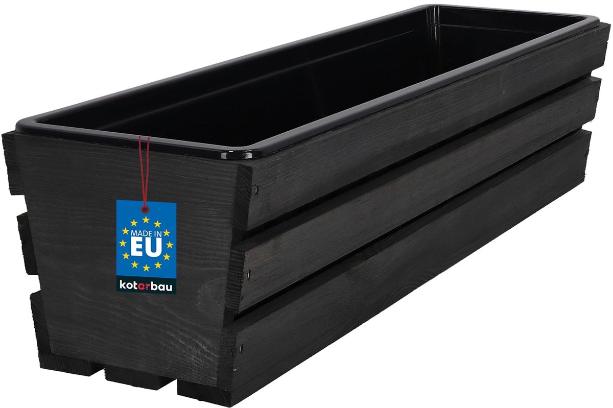 KOTARBAU® Houten Plantenbak - Bloembak Hout - met Kunststof Inzetstuk - Balkonbak - 60 x 18 x 15 cm - Antraciet - voor Terras - Balkon - Deko Planten