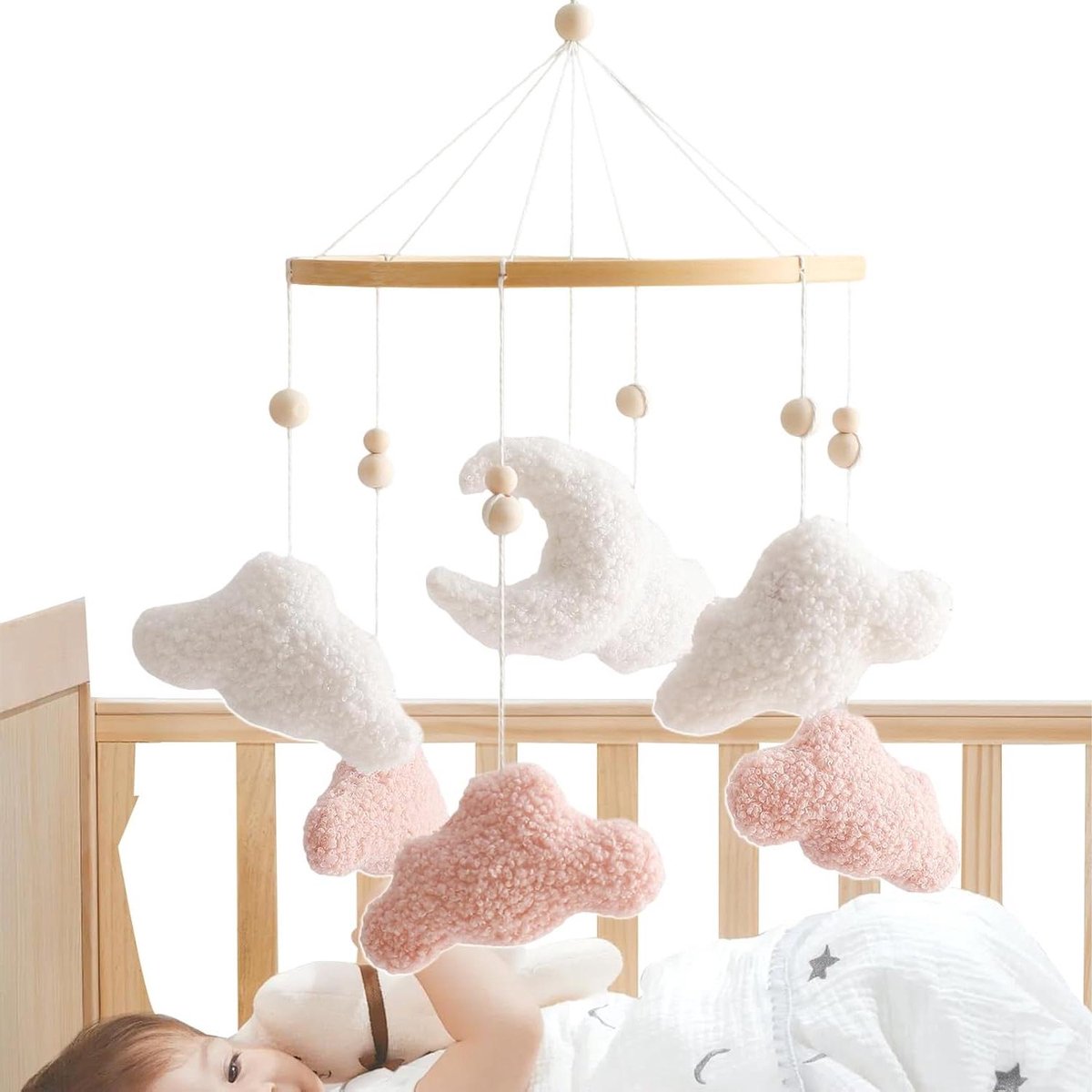 Baby Mobiel - Wieg Hangertje - Babykamer Decoratie - Flexibel Plaatsingssysteem - 42x23cm - Wit