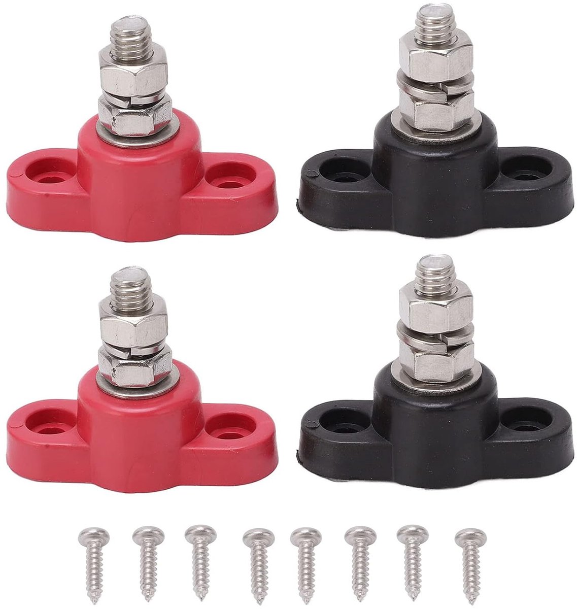 SnelShoppen - 4 Stuks 12V 24V Accu Terminal Blokken Enkel Bout Accu Aansluitingen Veilig Rood Zwart Voeding Terminal Blok Post 2 Zwart en 2 Rood voor