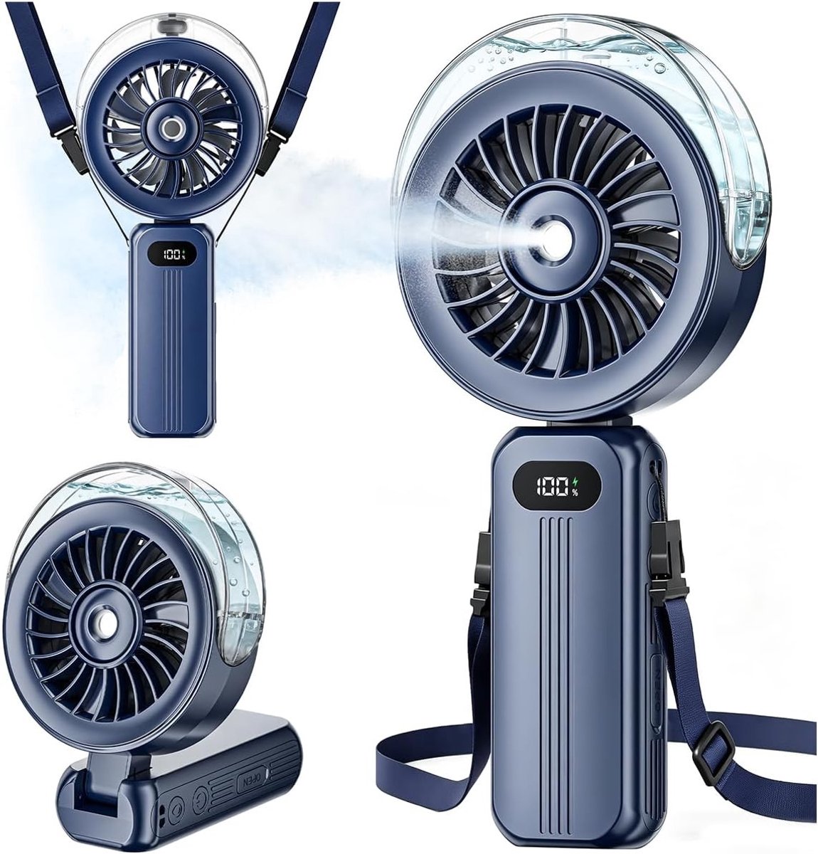 Handventilator - Blauw - Compact - Oplaadbare Accu met Waterkoeling - Voor Thuis en Buiten
