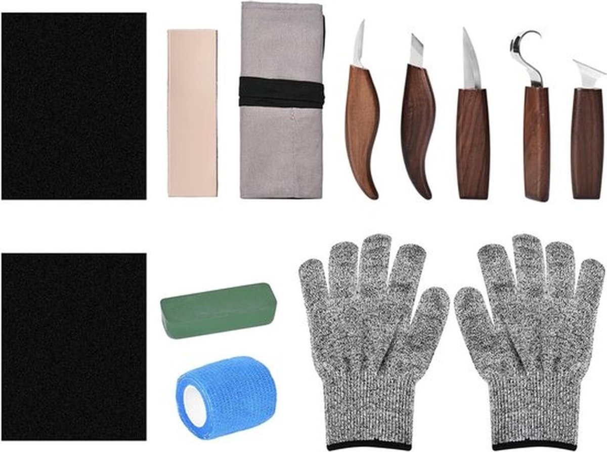 Complete 12-in-1 Houtsnijset met Snijgereedschap en Opbergtas voor Beginners en Hobbyisten, Perfecte Cadeaus voor Creatieve Klussers en Houtbewerkers