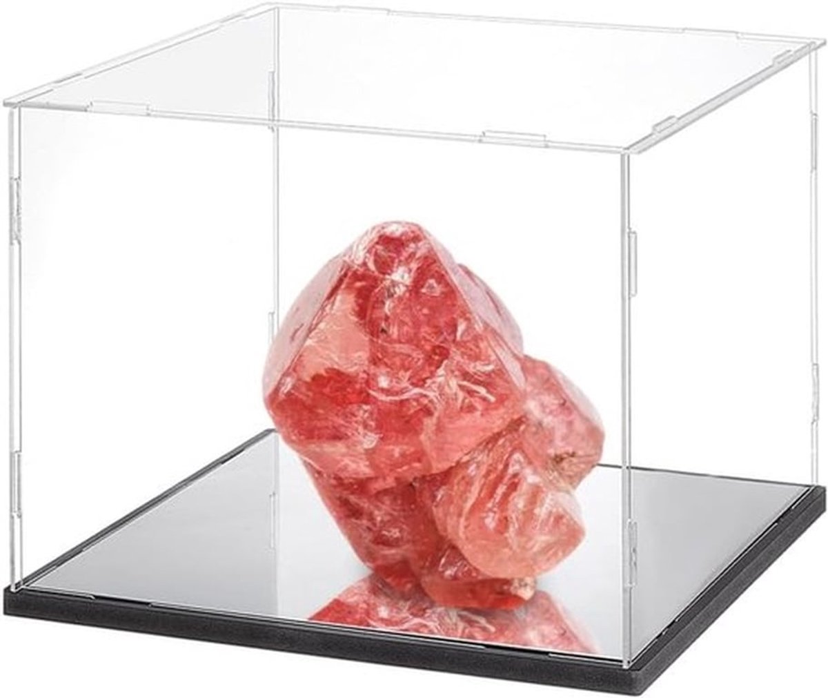 Transparante Displaykast met Spiegel voor Bescherming en Opslag van Verzamelaarsmodellen, 26.5 x 26.5 x 26 cm, Ideaal voor Thuis en Kantoor