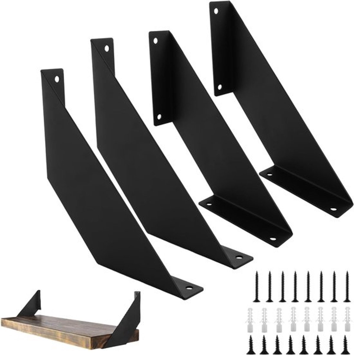 4 Pack Zwarte Plankdrager - Stevige RVS Planksteun voor Opslagplanken in Keuken, Kantoor en Boekenkast - Ideaal voor Wandmontage en Ruimtebesparing