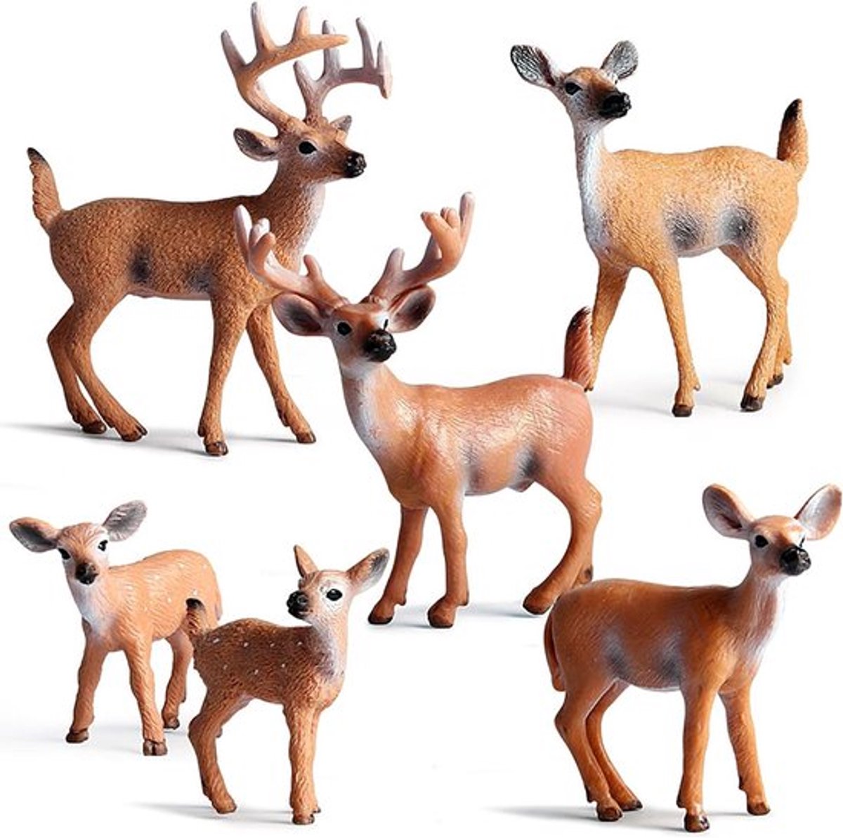 Set van 6 Hertenfiguren - Miniatuur Dierfiguren, Kerstdecoratie, Cadeau voor Kinderen, Feestversiering, Taarttopper, Natuurthema