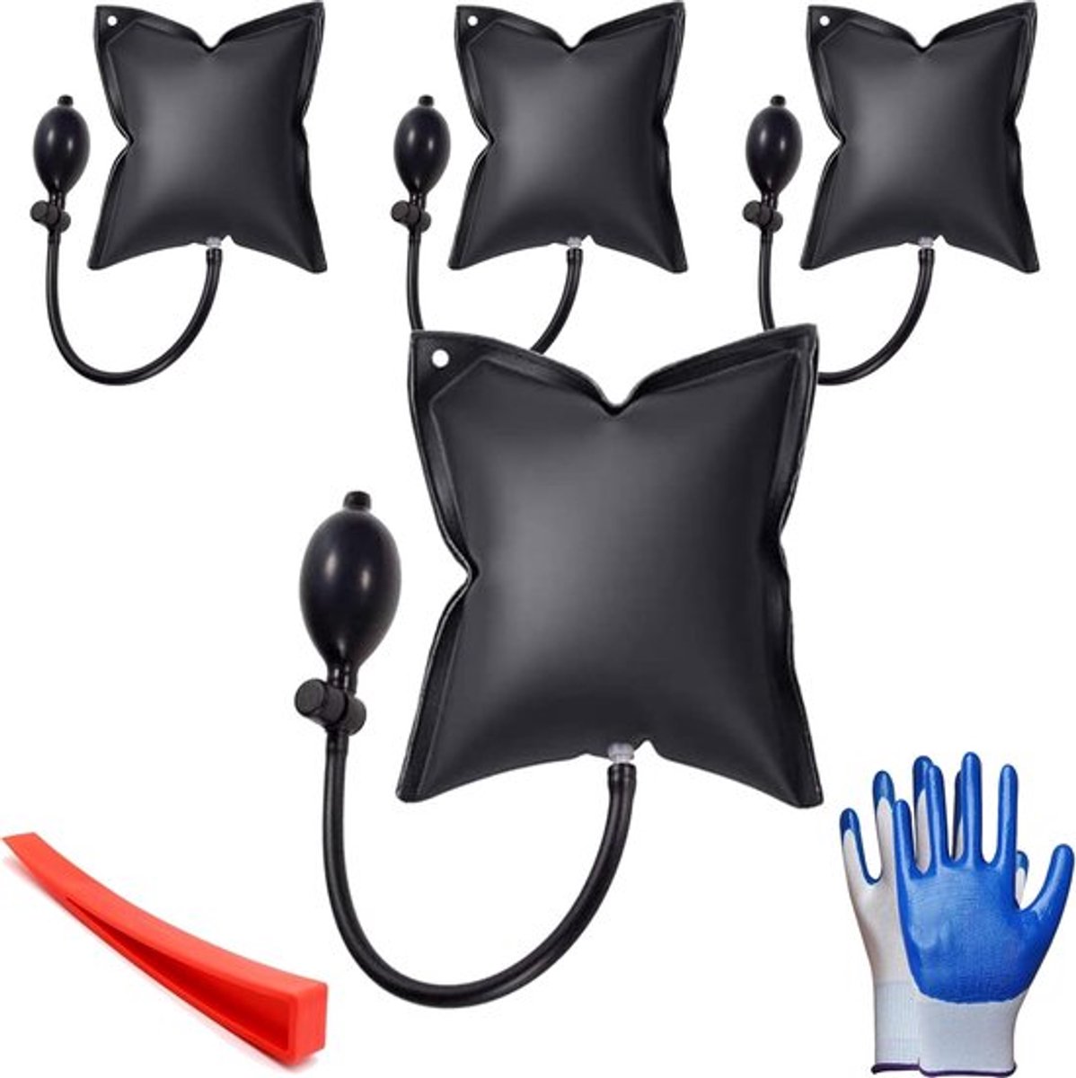 Set van 4 Montagepads voor Air Cushion Lift met Antislip Handschoenen en Deuropener voor Installatie van Deuren en Ramen