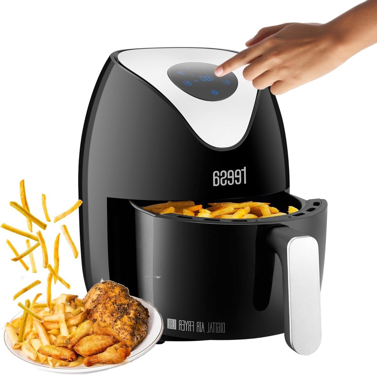 Digitale Airfryer - Hete Lucht Friteuse Vetvrij - Gezond Koken - Roestvrijstalen Reservoir - 18 Liter - Zwart