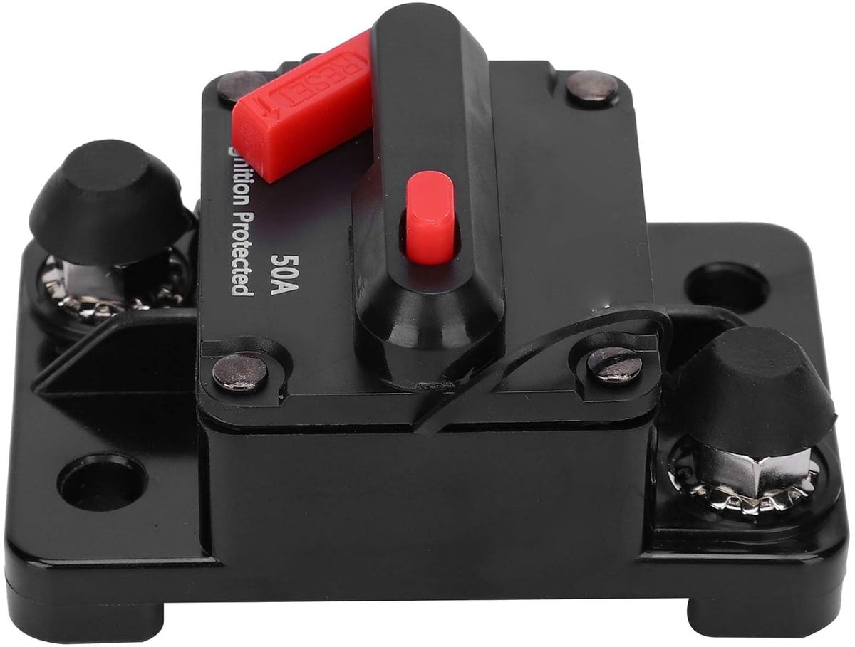 SnelShoppen - Circuit Breaker Auto Reset Fuse Holder 50A, Waterdichte Automatische Schakelaar voor DC12-42V, Koper met Waterdichte Beschermende Plasti