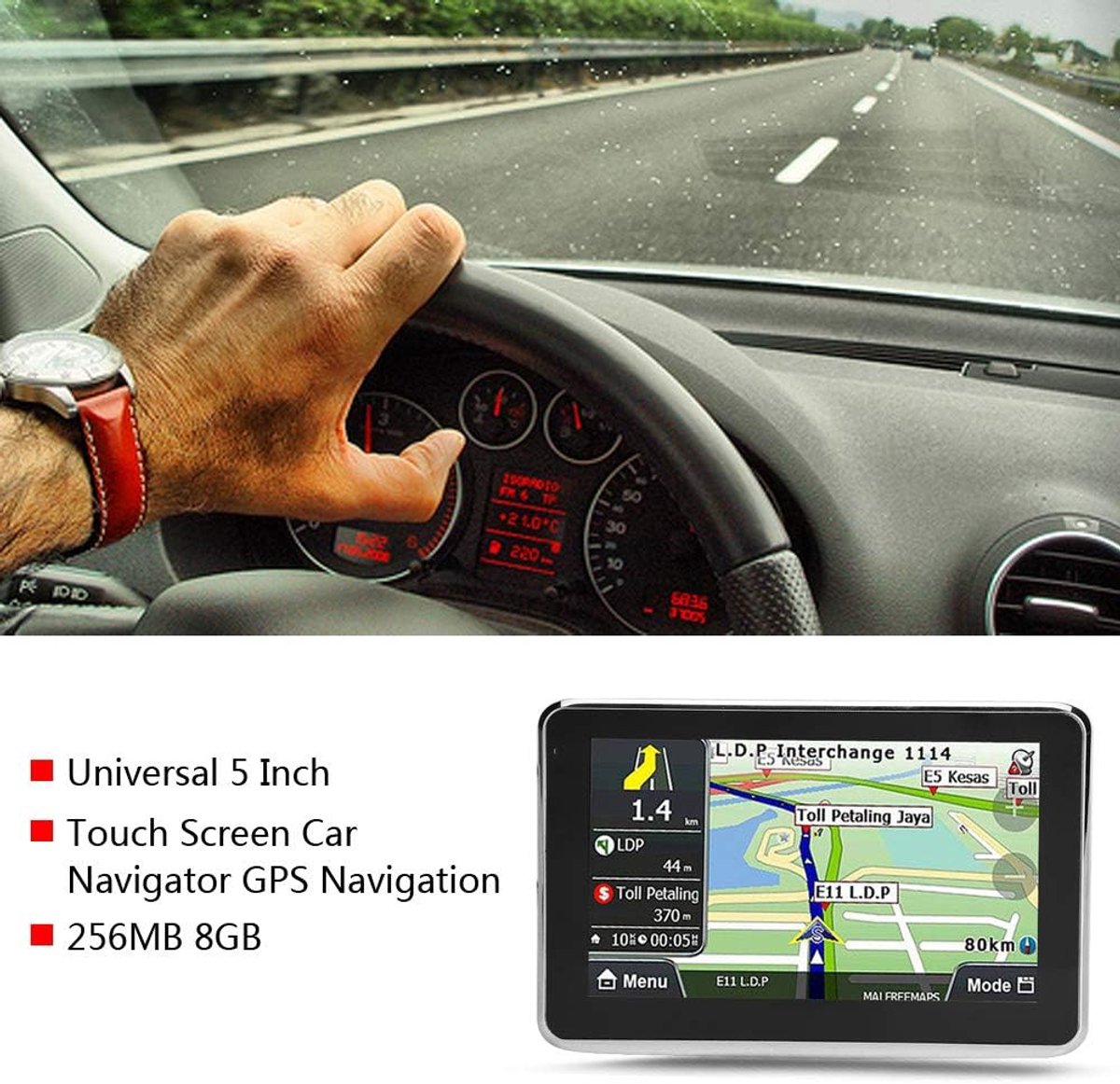 SnelShoppen - 5 Inch Universele Auto Navigator GPS Navigatiesysteem met 8G Geheugen, 2018 Europa Kaart, MP3, FM, Capacitive Touchscreen, Vervangingson – foto 2