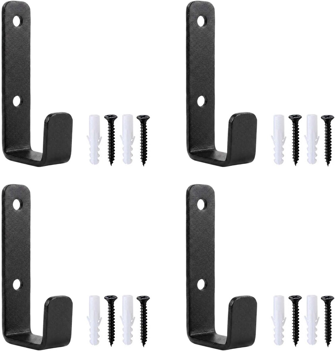 SnelShoppen - Set van 4 Wandhaken Zwart Mat van Gesatineerd Staal - 82,5 mm x 15,9 mm - Robuust en Corrosiebestendig voor Keuken, Badkamer en Tuin