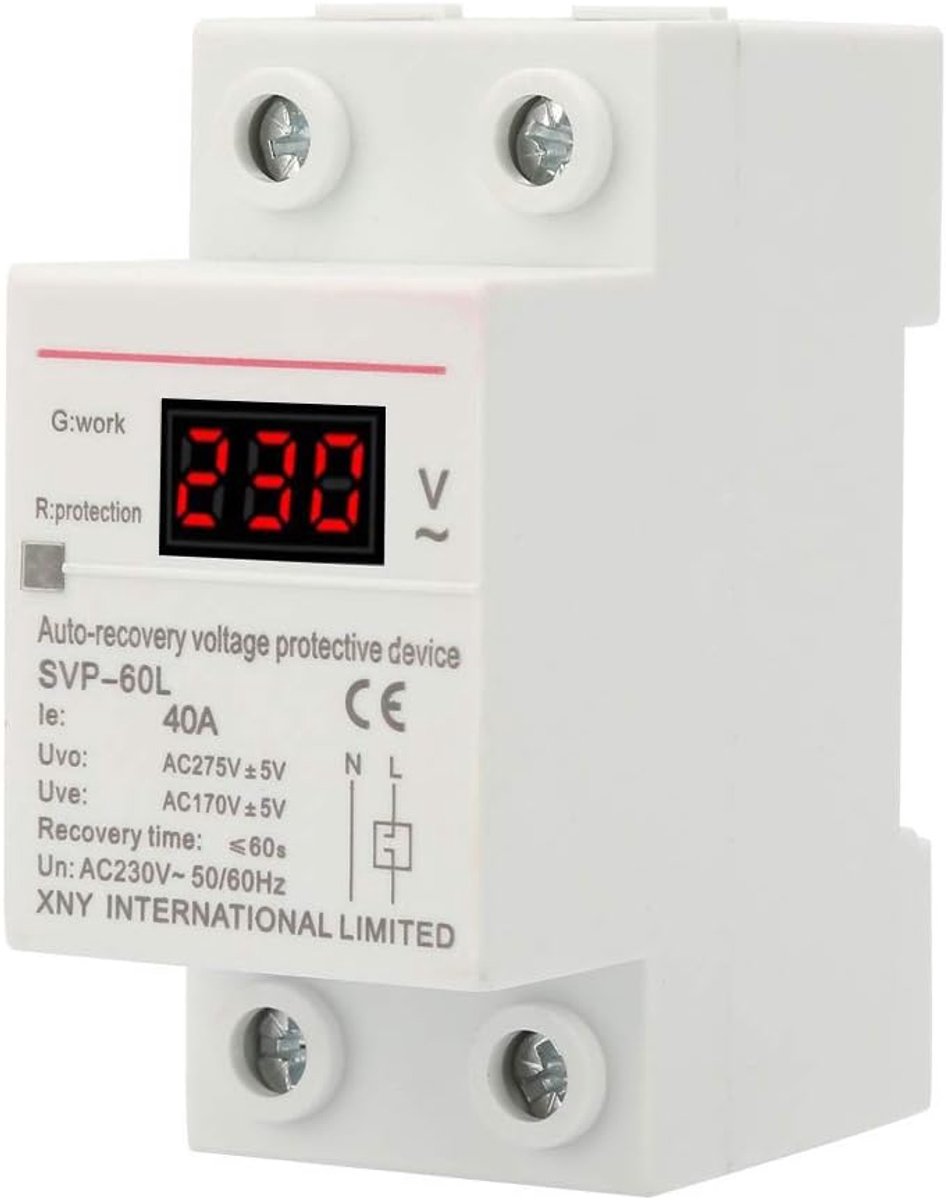 SnelShoppen - Voltage Recovery 230V 40A Automatische Herstel Bescherming - Overspanning en Onder spanning Beveiliging - DIN Rail Montage Protector