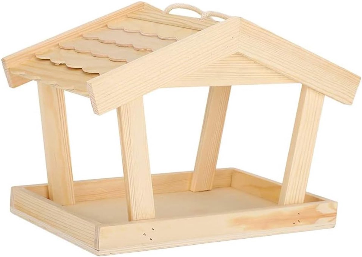 SnelShoppen - Houten Vogelvoederhuis voor Buiten - Decoratieve Voederbak voor Grote Vogels zoals Kardinalen - Natuurlijke Hout - Tot 1,8 kg Zaden - Id