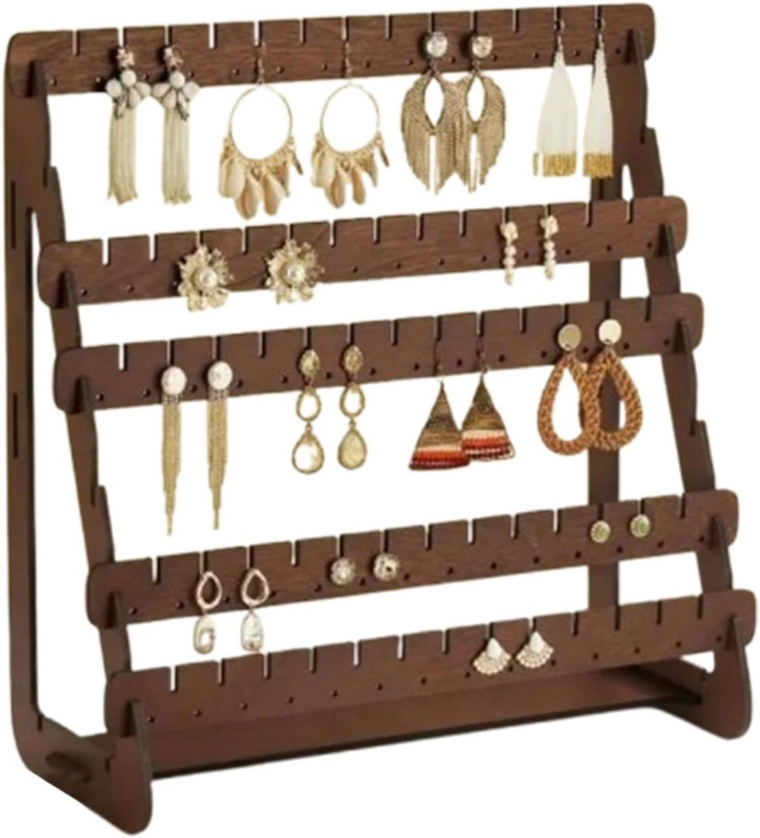 Oorbellen Organizer - Sieradenhouder Hanger - Sieraden Opbergen - 7 Lagen Hout - 200 Gaten - Walnoot